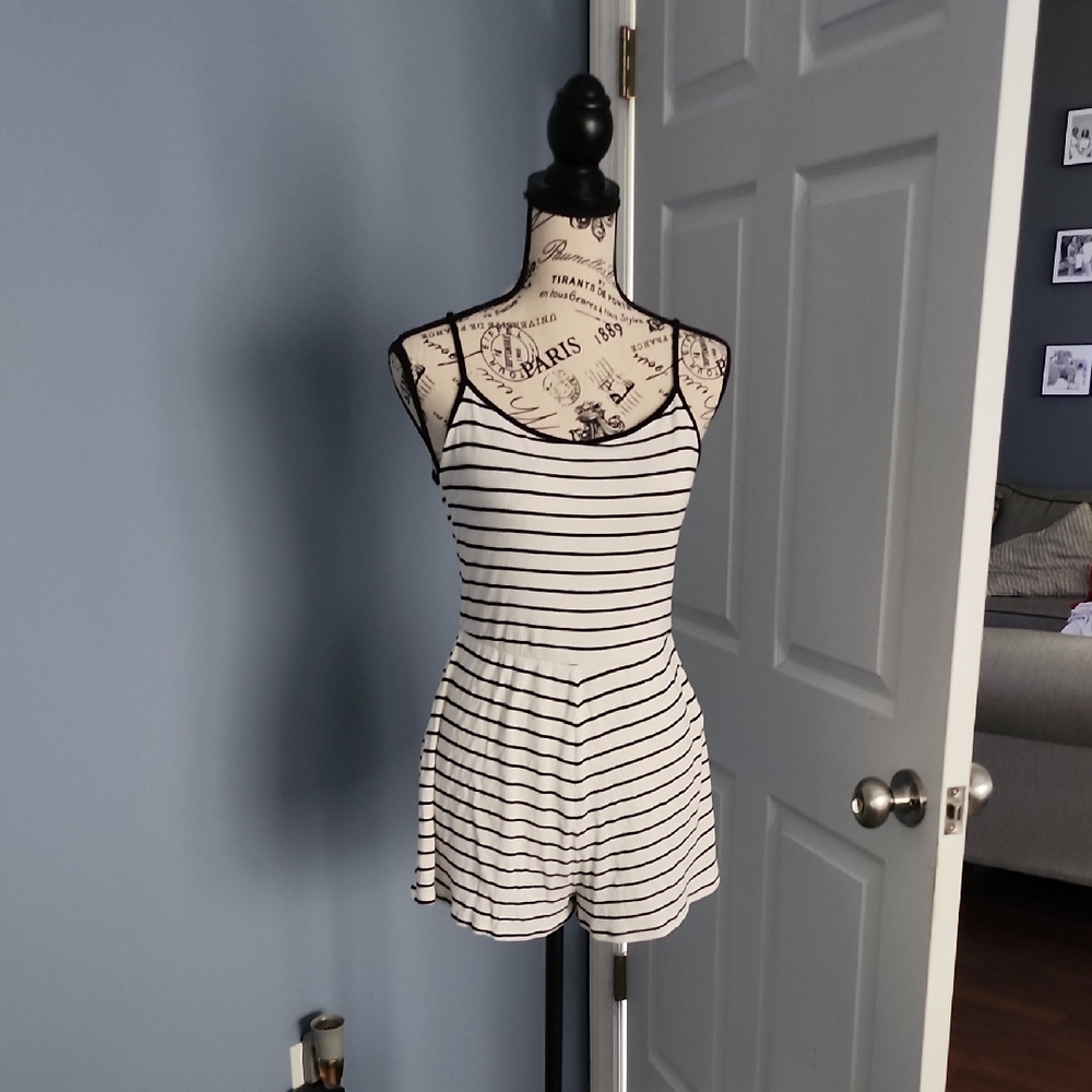 Forever 21 Black and White Striped Sleep Romper